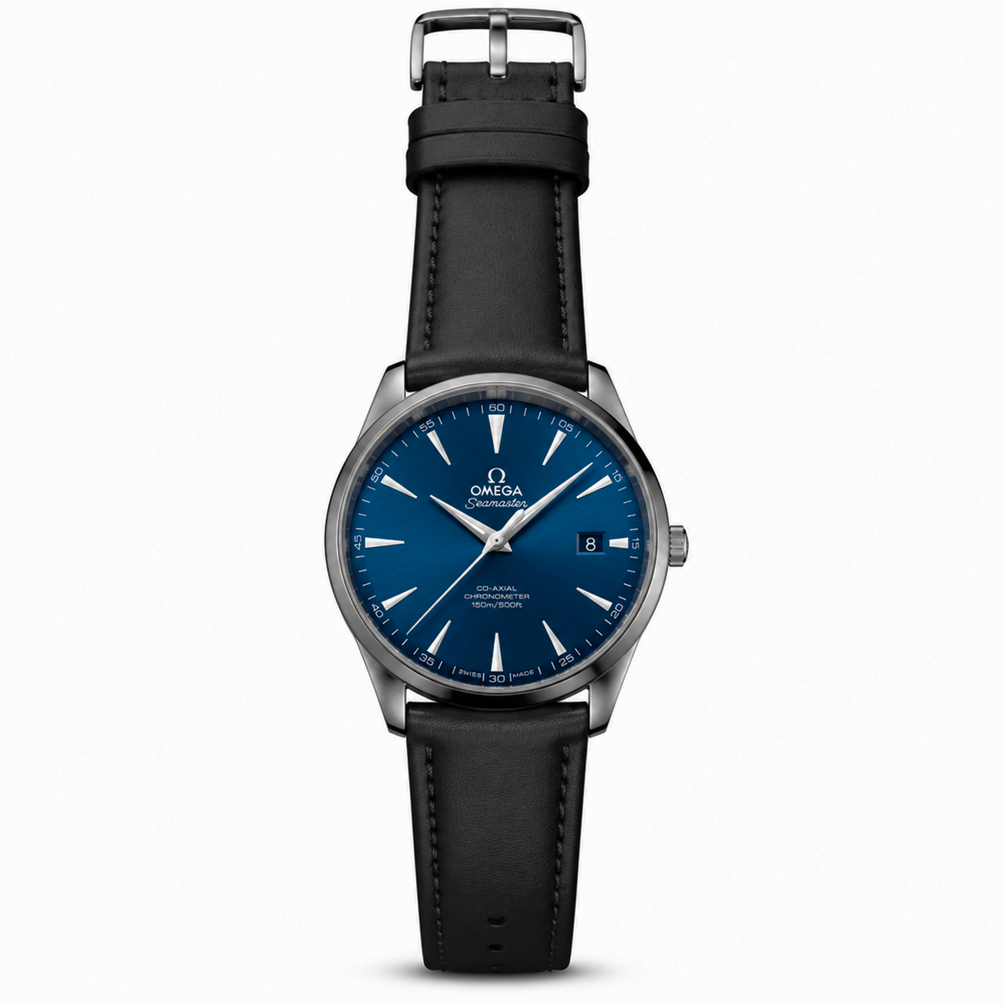 Premium Silver Men's Watch – Blue Sunburst Dial with Black Leather Strap Luxury Analog Wrist Watch