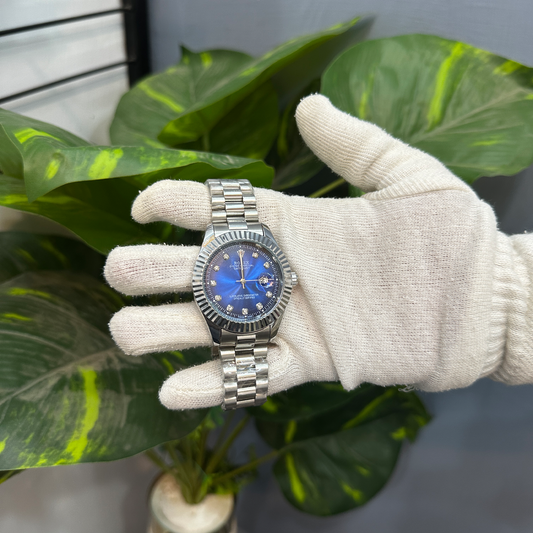 Premium blue & Silver Men's Watch – Blue Dial Luxury Analog Wrist Watch with Date Display