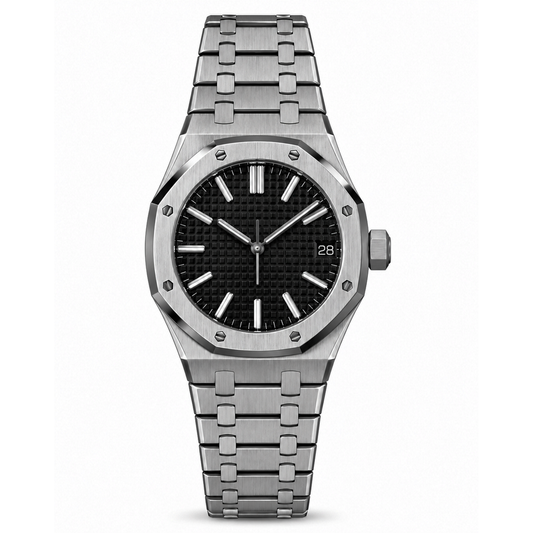 Men’s Luxury Stainless Steel Watch – Black Dial with Silver Metal Bracelet