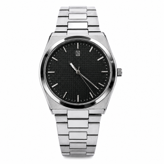 Premium Silver Stainless Steel Men's Watch – White Textured Dial Luxury Analog Wrist Watch