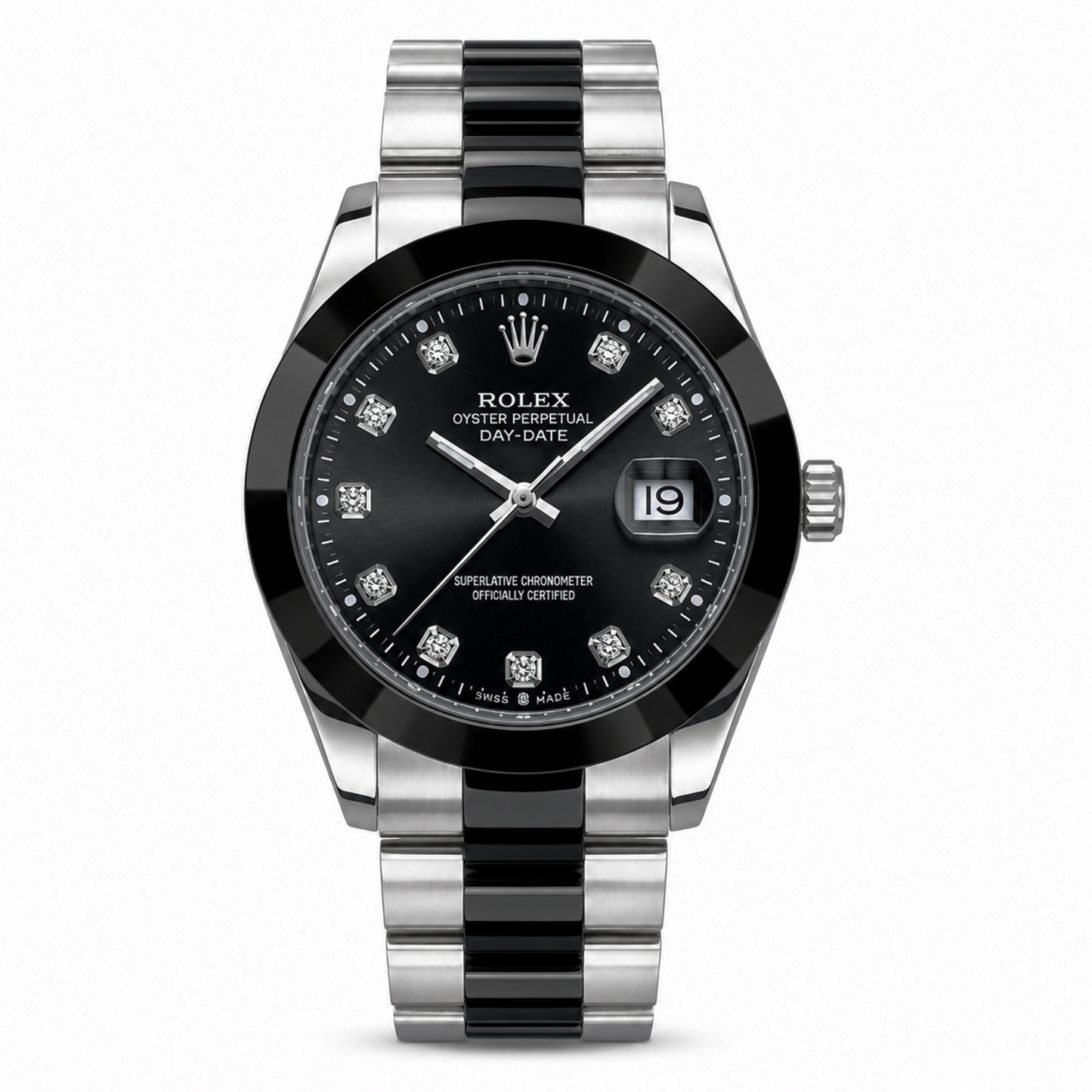 Premium Two-Tone Silver & Black Men's Watch – Black Dial Luxury Analog Wrist Watch with Date Display