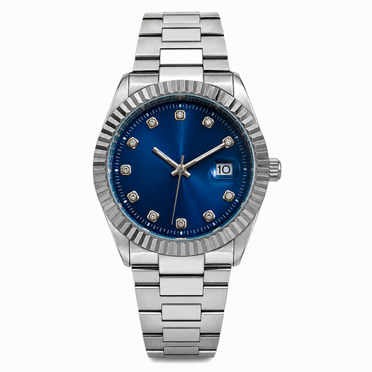 Premium Two-Tone Gold & Silver Men's Watch – Blue Dial Luxury Analog Wrist Watch with Date Display