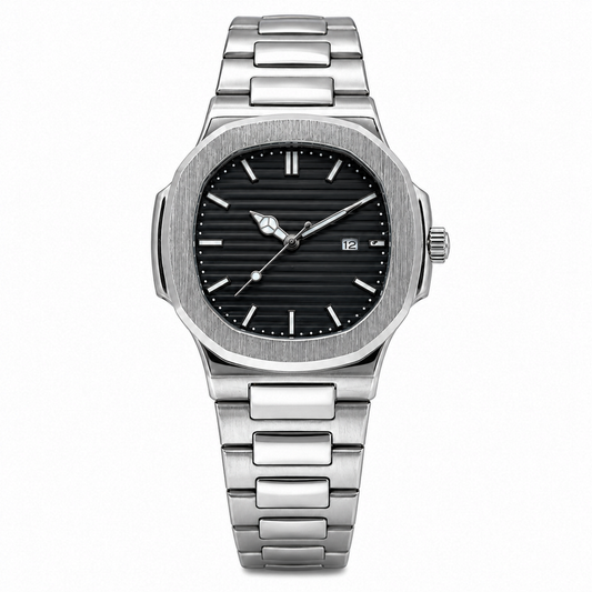 Premium Silver Stainless Steel Men's Watch – Blue Dial Luxury Automatic Analog Wrist Watch
