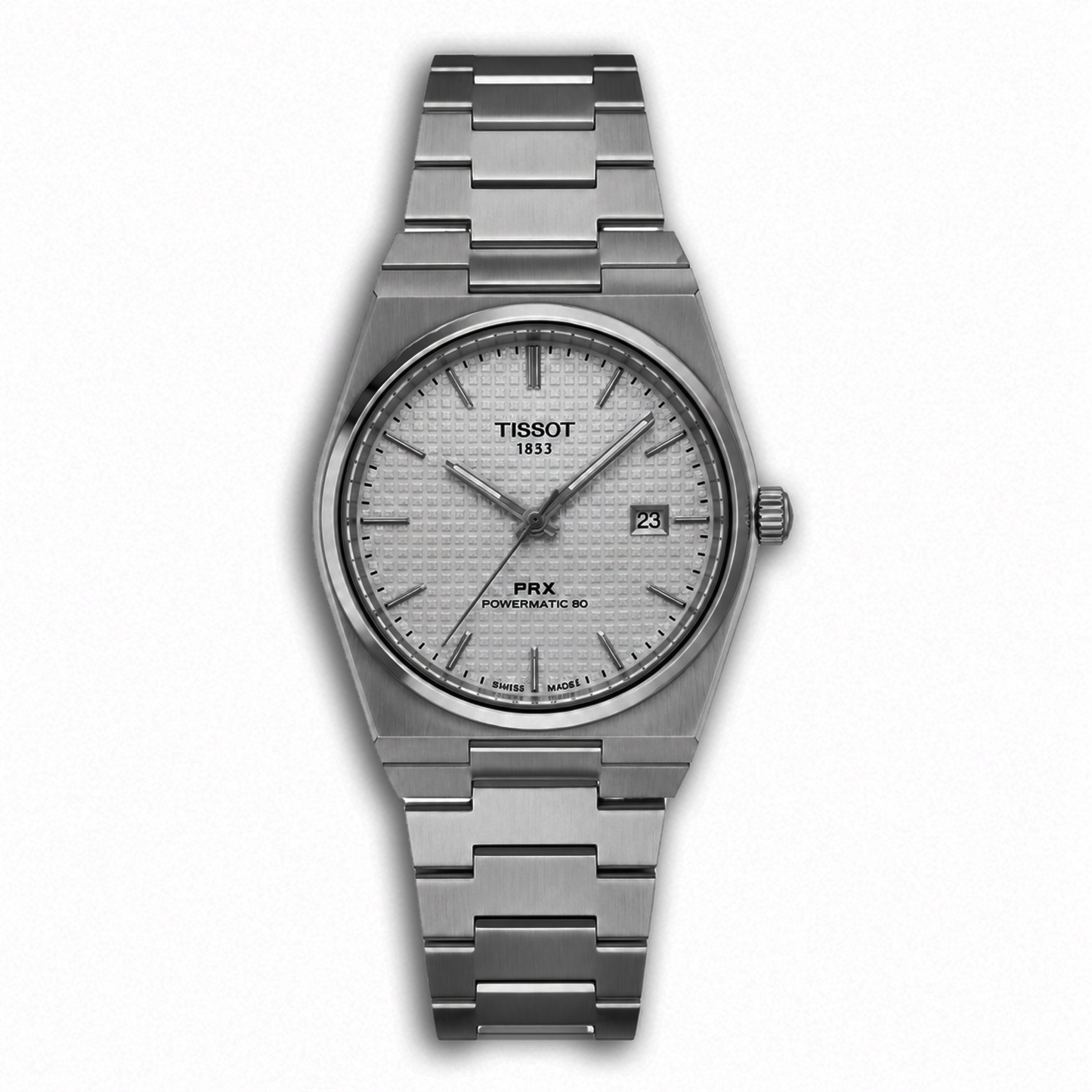 Premium Silver Stainless Steel Men's Watch – White Textured Dial Luxury Analog Wrist Watch